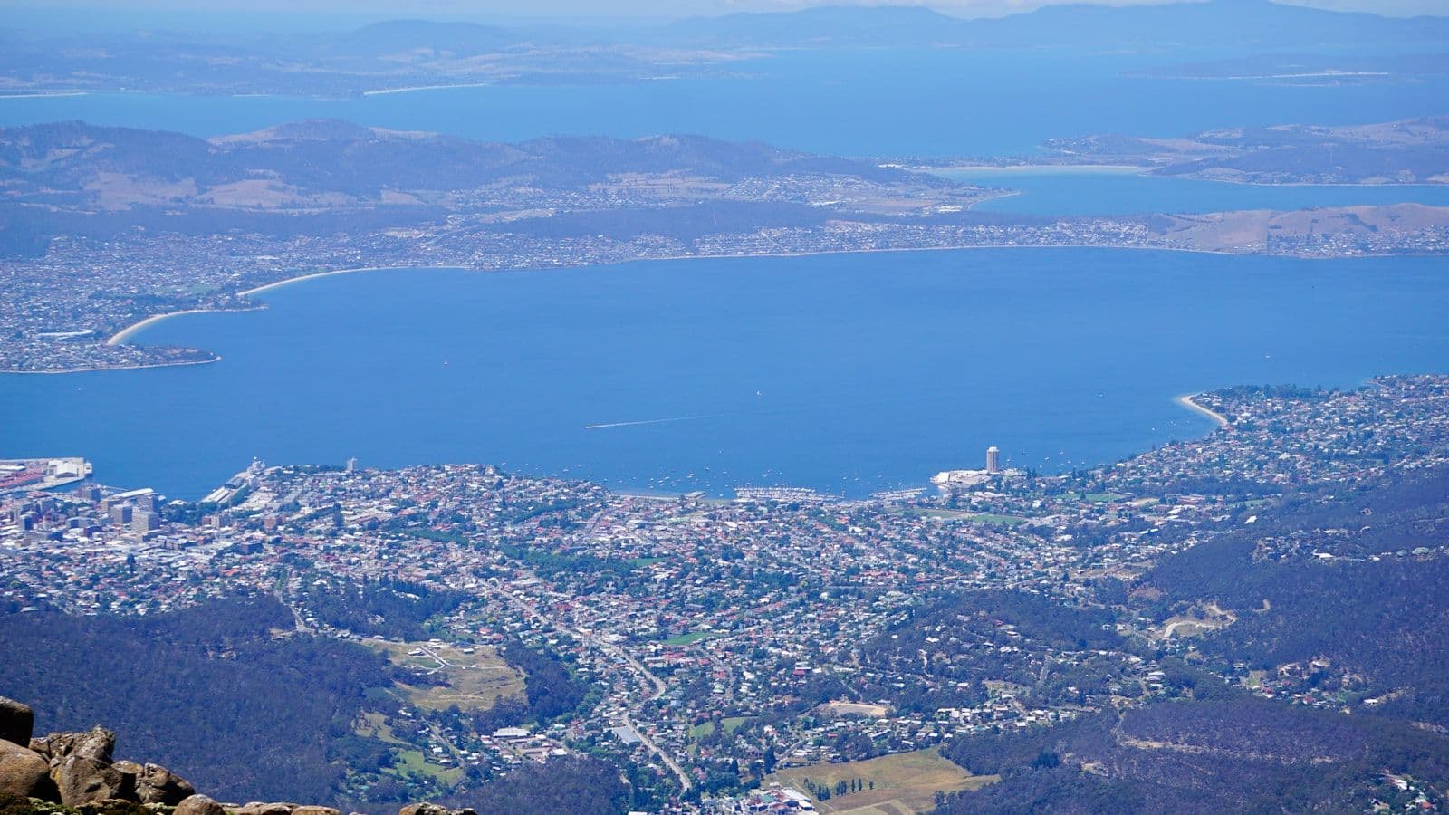 Southern Hobart coastline with Derwent River and mountain views