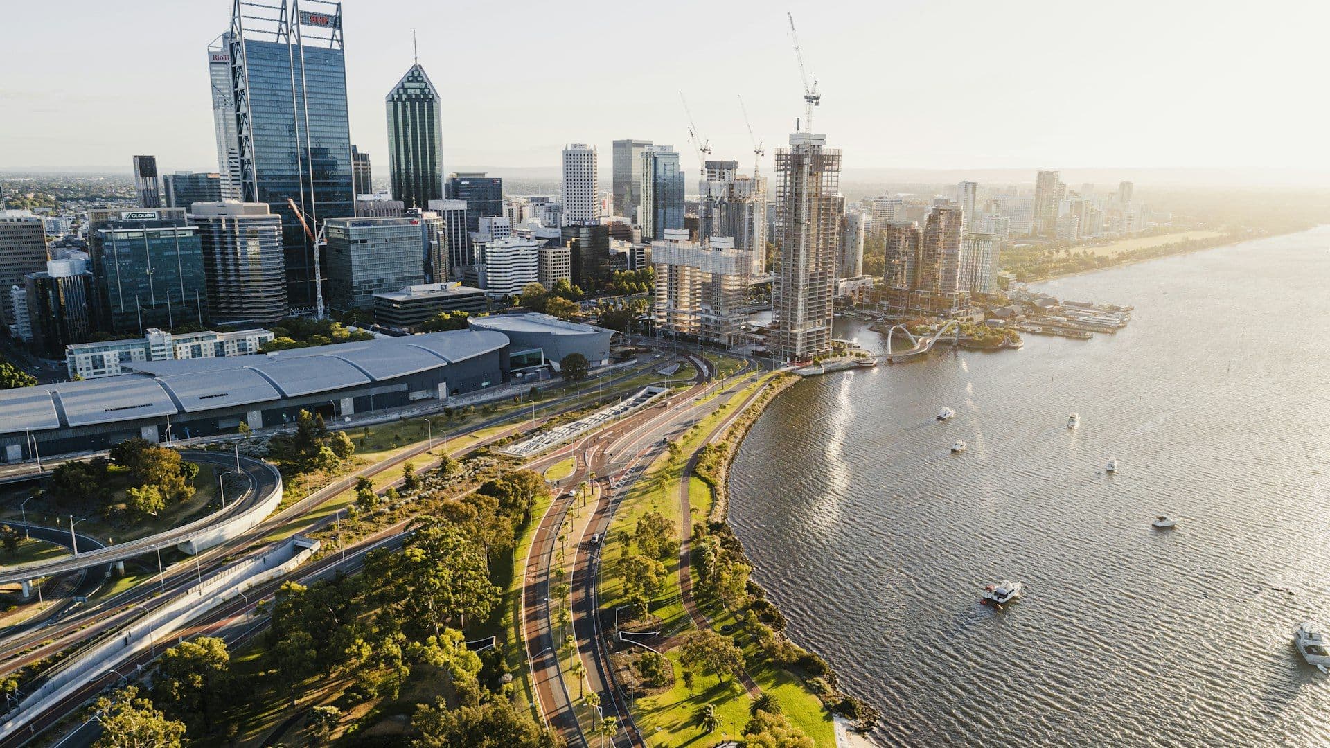 Aerial view of Western Sydney cityscape and Parramatta River
